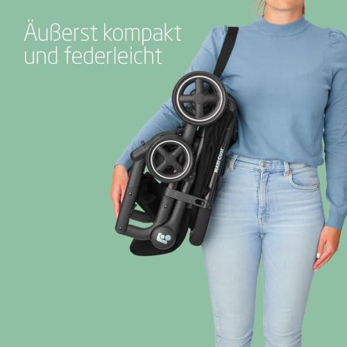 Maxi Cosi Lara2 Baby Kinderwagen, 0–4 Jahre, 0–22 kg, federleichter, kompakter Buggy, 3 Liegepositionen, flache Liegeposition, klein zusammenklappbar, Schultergurt, Essential Black : Baby
