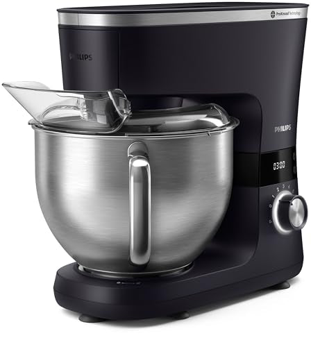 Philips 7000 Series Küchenmaschine   5,5 Liter, 1000 Watt, 8 Geschwindigkeitsstufen, ProKnead Technologie, Rezepte, LED Smart Timer, Knethaken, Schneebesen Und Rührbesen (HR7962/01)