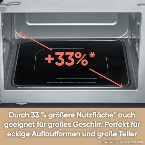 SEVERIN Mikrowelle mit Glasboden, zum Auftauen und Erhitzen, Mikrowellengerät mit großer Nutzfläche für eckiges Geschirr, Schwarz/Edelstahl, MW 7761 : Küche, Haushalt &amp; Wohnen