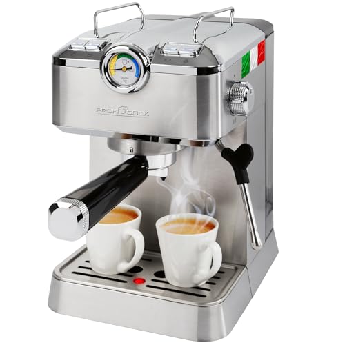 ProfiCook Espressomaschine | Espressoautomat inkl. Siebträger | italienische Profi Espressopumpe 20 bar | für Kaffeepulver und Nespresso kompatible Kapseln | Kaffeemaschine Siebträger | PC ES 1267