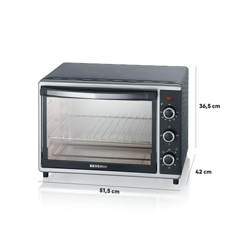 SEVERIN Back  und Toastofen mit Umluftfunktion, Mini Backofen mit Grillrost, Backblech, Drehspieß und Pizzastein, vielseitiger Heißluftofen mit 42 L Kapazität, 1.800 W, schwarz, TO 2058 : Küche, Haushalt &amp; Wohnen