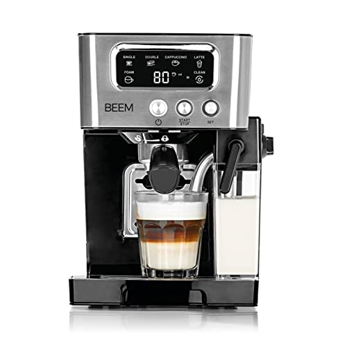 BEEM ESPRESSO LATTE Siebträgermaschine  15 bar | Kaffeespezialitäten – wie vom Barista | Mit 0,4 L Milch  &amp; 1,4 L Wassertank | Milchschaumkonsistenz individuell wählbar [Schwarz Silber]