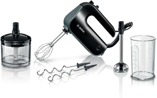 Bosch Handrührer Home Professional Styline MFQ4980B, 5 Stufen, 2 Edelstahl Rührbesen  und Knethaken, Mixstab Edelstahl, Universalzerkleinerer, 850 W, schwarz/dark silver