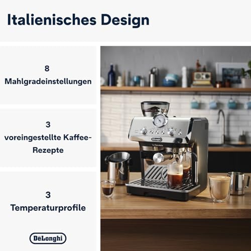 De'Longhi La Specialista Arte EC9155.MB Siebträgermaschine mit Mahlwerk, 15 Bar, 8 Mahlgrade, Inkl. Barista-Kit, Edelstahl/Schwarz