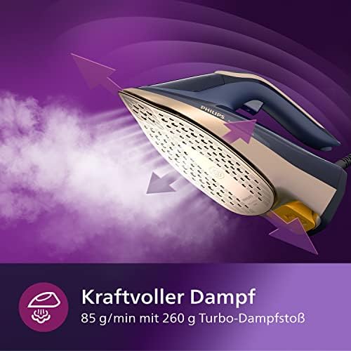 Philips Azur 8000 Serie Dampfbügeleisen   85 g/min Dauerdampf, 260 g Turbo Dampfstoß, 3000 W, OptimalTEMP Technologie, SteamGlide Elite Bügelsohle, Dunkelblau (DST8050/20)
