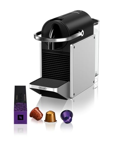 Nespresso De'Longhi Pixie EN127.S Kaffekapselmaschine, zwei Direktwahltasten, ECO Modus, kompaktes Design, 19 Bar Drucksystem, 1260W, Silber/Schwarz