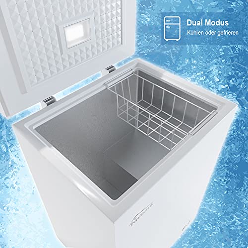 Tronitechnik® Gefriertruhe Kühltruhe BORGAR PRO mit 2in1 Gefrier  und Kühlfunktion | 110 Liter, 169kwh/Jahr, 85cm hoch, geringe Lautstärke | LED Licht | Rollen | Kindersicherung durch Schloss | Weiß: Elektro Großgeräte