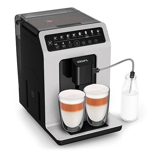 Krups Evidence ECOdesign Kaffeevollautomat mit Milchschlauch, 8 Getränke, 2 Tassen Funktion, Recyceltes Material, Kaffeemaschine, Weiß/Schiefer, EA897A10