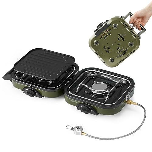 Naturehike 2 in 1 Gascampingherd, Pfanne, Herd mit verstellbaren Brennern, 88,18 oz, transportierende Griff, tragbare, Eisenpfanne für Camping &amp; Wandern, Notkochherd : Sport &amp; Freizeit
