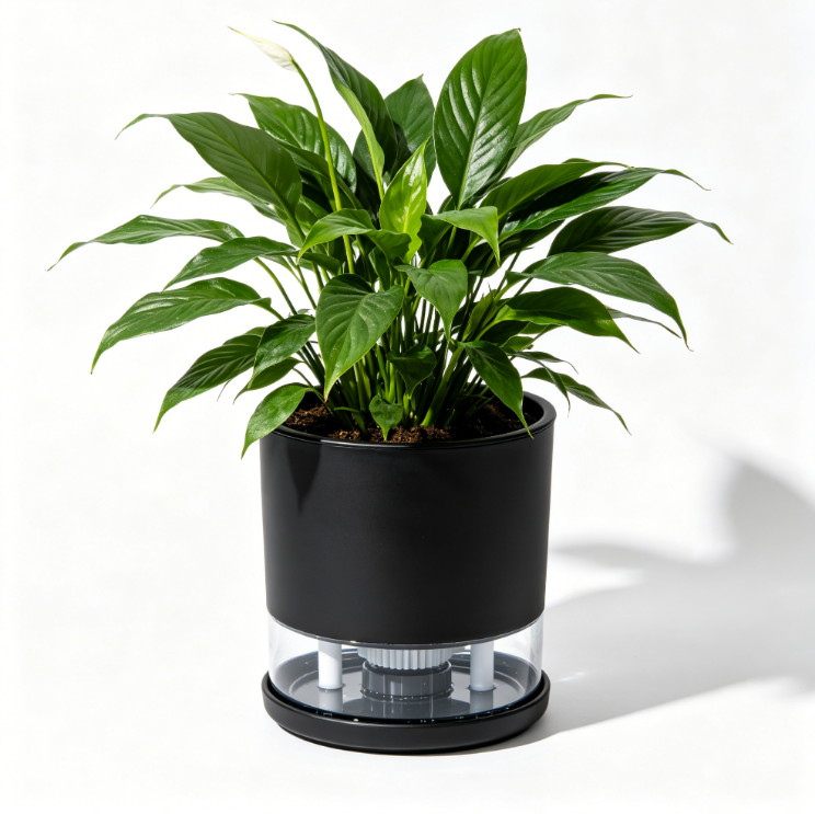 Nhgftdhsjtef-5 Packs Blumentopf mit Bewässerungssystem, 20.3cm Pflanzentopf mit Bewässerungssystem, Übertopf mit Untersetzer, Blumentöpfe Set Ideal für Innen und Balkongärten, Schwarz