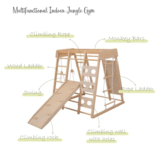Giant bean klettergerüst Indoor, Mittelgroßer Indoor Spielplatz, Klettergerüst für Kinder im Alter von 2 bis 5 Jahren, Kleinkinder Kletterspielzeug 8 in 1 mit Rutsche, Kletterwand, Kletterseil : Spielzeug