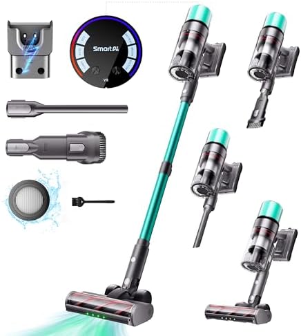 SmartAI V5 Akku Staubsauger, 50Kpa/600W/70Mins Freistehend Staubsauger Kabellos, Ultralange Akkulaufzeit Akkustaubsaguer mit Automatikmodus für Teppich Tierhaare Hartböden