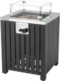 tepro Gas Feuerstelle Topeka für den Garten aus pulverbeschichtetem Edelstahl mit 13 kW Brenner, Glasumrandung sowie Lavasteinen und Abdeckhaube, Maße ca. 50 x 50 x 78 cm : Garten