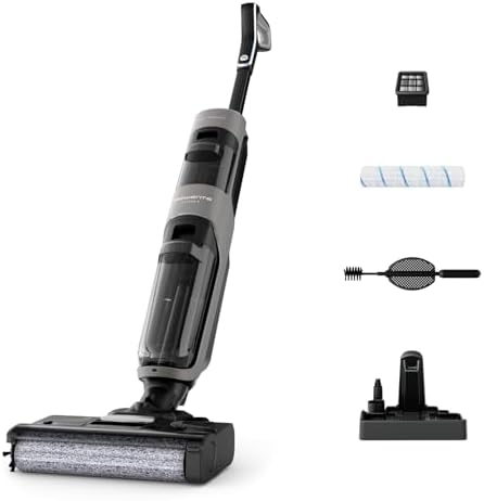 Rowenta X Clean 4 kabelloser Nass und Trockenstaubsauger, Selbstreinigungsfunktion, Nass Trockensauger 50min Laufzeit, automatische Schmutzerkennung, Nasssauger mit smartem LED Display, grau GZ5036WO