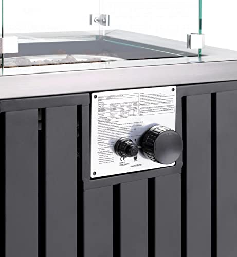 tepro Gas Feuerstelle Topeka für den Garten aus pulverbeschichtetem Edelstahl mit 13 kW Brenner, Glasumrandung sowie Lavasteinen und Abdeckhaube, Maße ca. 50 x 50 x 78 cm : Garten