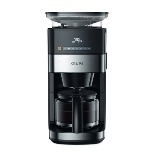 Krups KM8328 Grind Aroma Kaffeemaschine mit Mahlwerk | 24 Stunden Timer | 180 g Bohnenbehälter | 1,25 L Fassungsvermögen für bis zu 15 Tassen Kaffee | Auto Off Funktion | 3 Mahlgrade | Schwarz