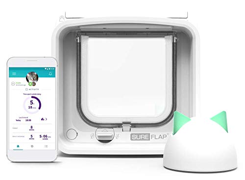 Sure Petcare SureFlap Mikrochip Katzenklappe Connect mit Sure Petcare Hub, DualScan Technologie, kompatibel mit RFID Halsband und Mikrochip, batteriebetrieben, Steuerung über Smartphone App : Haustier