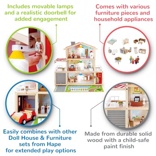 Puppen Villa von Hape| Preisgekröntes Puppenhaus mit 10 Zimmern aus Holz ab 3 Jahren: Spielzeug