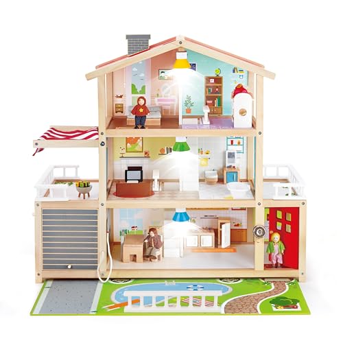 Puppen Villa von Hape| Preisgekröntes Puppenhaus mit 10 Zimmern aus Holz ab 3 Jahren: Spielzeug