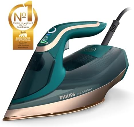 Philips Azur 8000 Serie Dampfbügeleisen   85 g/min Dauerdampf, 260 g Turbo Dampfstoß, 3000 W, OptimalTEMP Technologie, SteamGlide Elite Bügelsohle, Dunkelblau (DST8050/20)