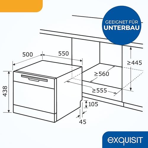 Exquisit Mini Geschirrspüler, Tischspülmaschine, 55 cm breit, spülmaschine klein, Auto Türöffner, ECO Modus, GSP5206 030D silber : Elektro Großgeräte